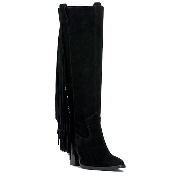 Vince Camuto Women's Pelia Fringe Knee-High Cowboy Boots - Black - Picture 1 of 7